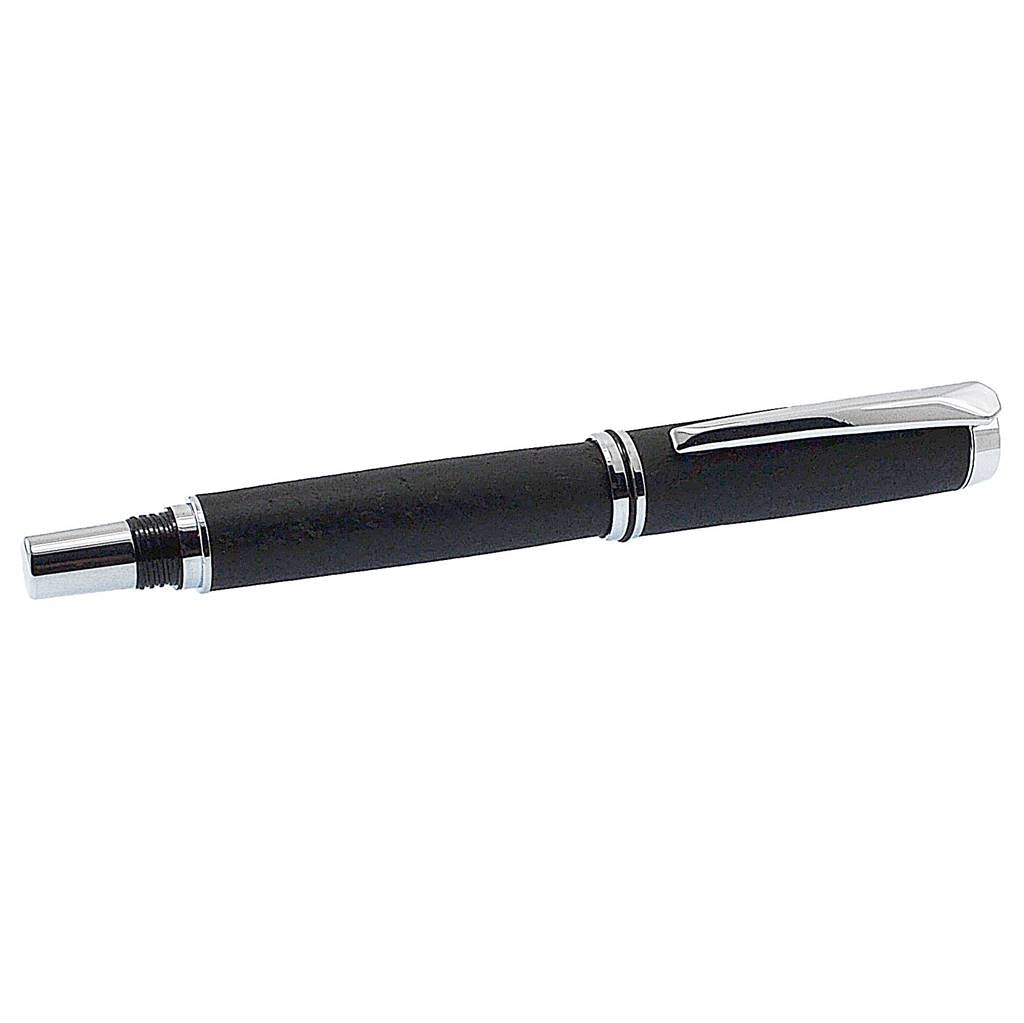 Handmade Irish Bog Oak Rollerball Pen with bright chrome and black trim – a timeless gift of Irish heritage