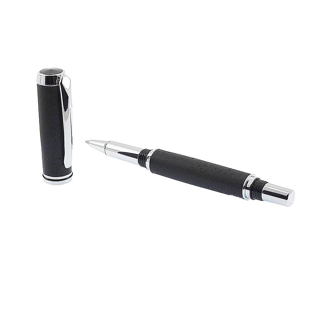 Handmade Irish Bog Oak Rollerball Pen with bright chrome and black trim – a timeless gift of Irish heritage