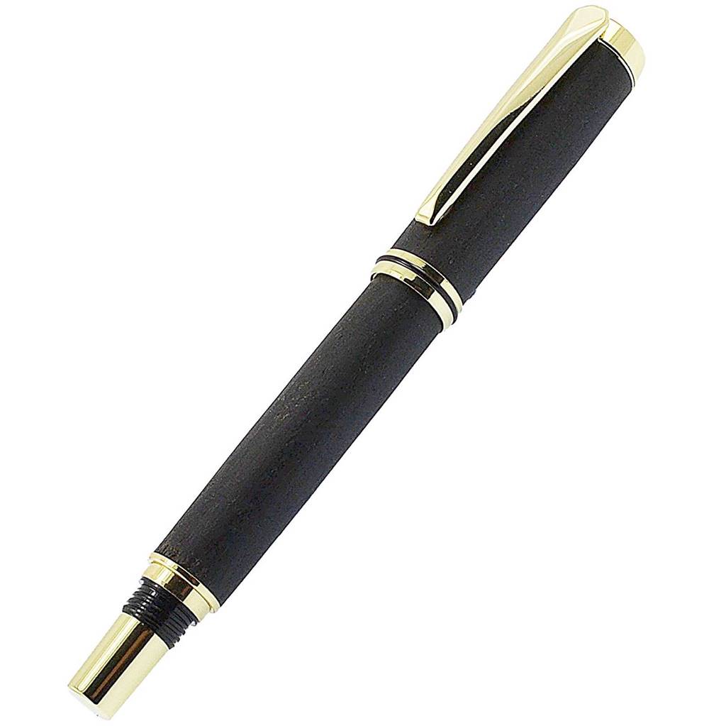 Handmade Irish Bog Oak Rollerball Pen with Gold Trim – Luxury Irish Gift