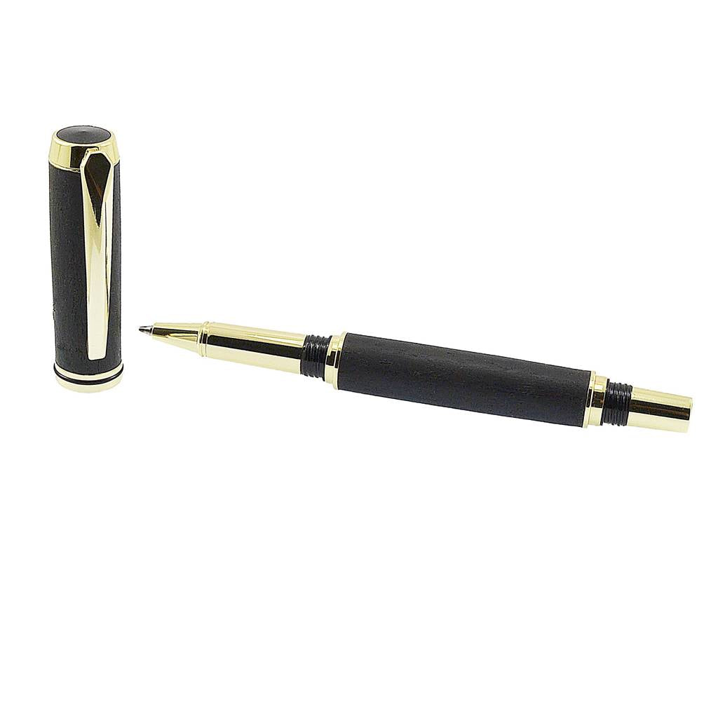 Handmade Irish Bog Oak Rollerball Pen with Gold Trim – Luxury Irish Gift