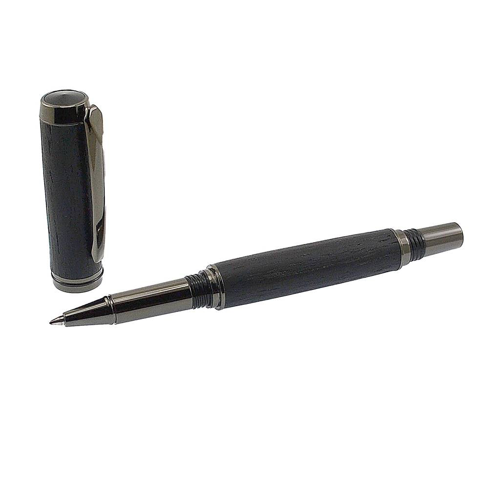 Handmade Irish Bog Oak Forest Rollerball Pen with Black Chrome Trim – Irish Pens
