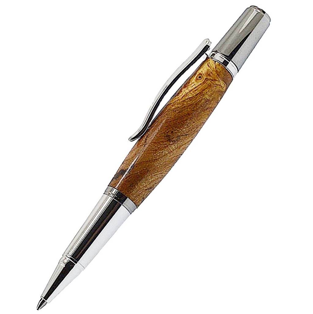 Grove Ballpoint Pen handcrafted from Burled Irish Elm with Rhodium and Black Titanium trim – Irish Pens handmade in Kells, Ireland