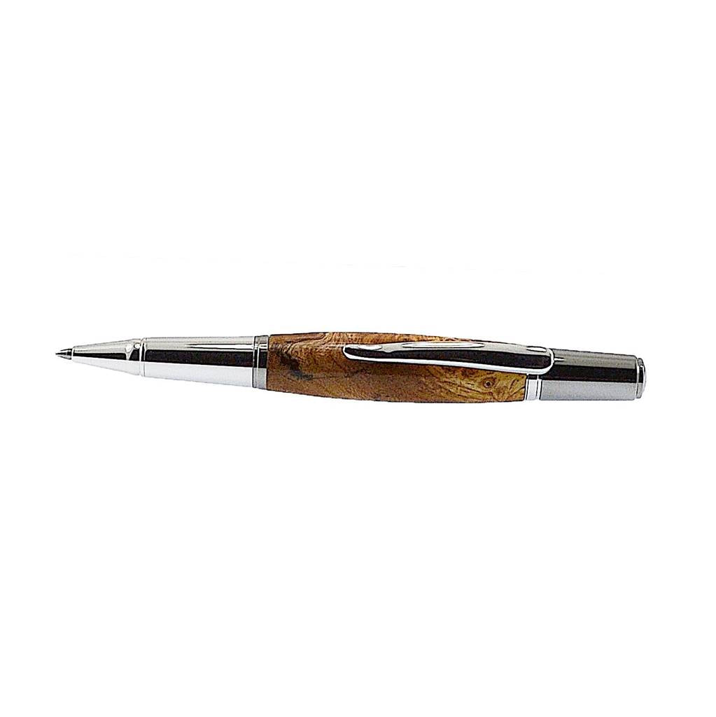 Grove Ballpoint Pen handcrafted from Burled Irish Elm with Rhodium and Black Titanium trim – Irish Pens handmade in Kells, Ireland