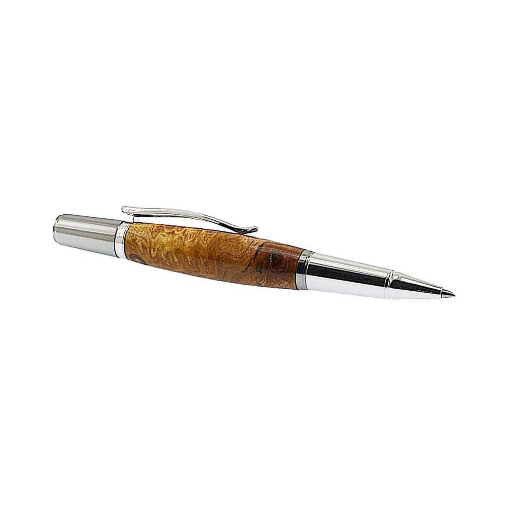 Grove Ballpoint Pen handcrafted from Burled Irish Elm with Rhodium and Black Titanium trim – Irish Pens handmade in Kells, Ireland