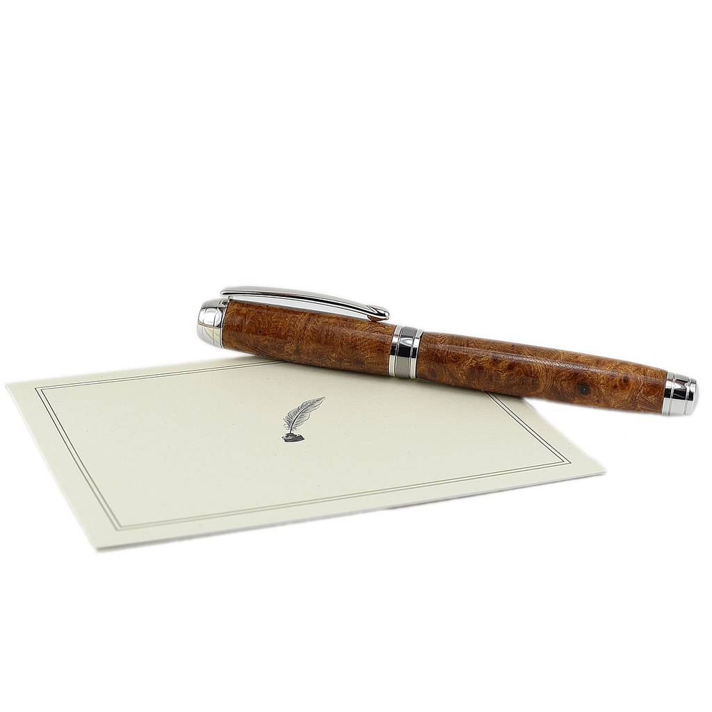Woodland Rollerball Pen Handmade from Irish Burled Elm with Rhodium and Black Titanium Trim – by Irish Pens