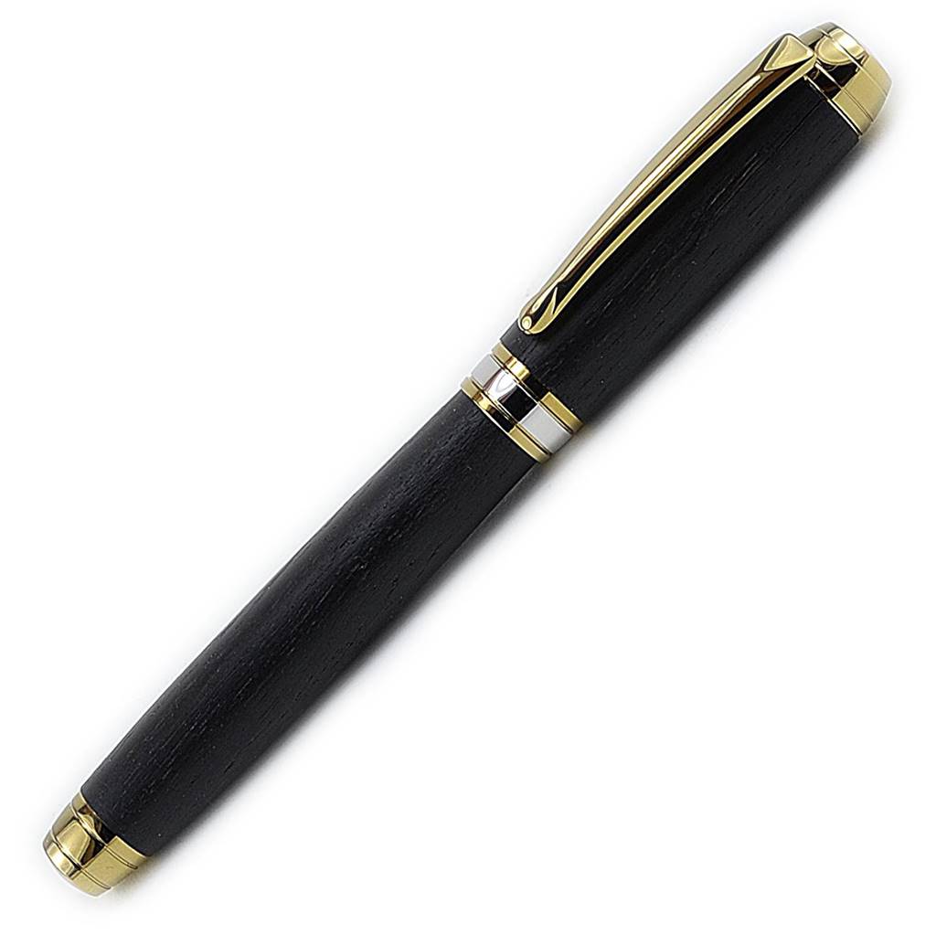 Irish Bog Oak Rollerball Pen – Handmade with Titanium Gold Trim