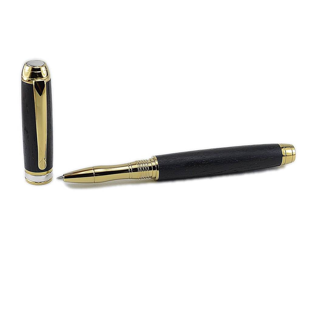 Irish Bog Oak Rollerball Pen – Handmade with Titanium Gold Trim