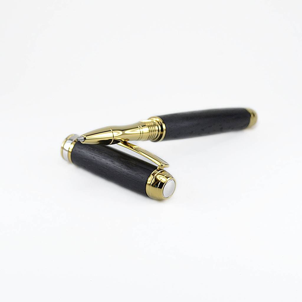 Irish Bog Oak Rollerball Pen – Handmade with Titanium Gold Trim