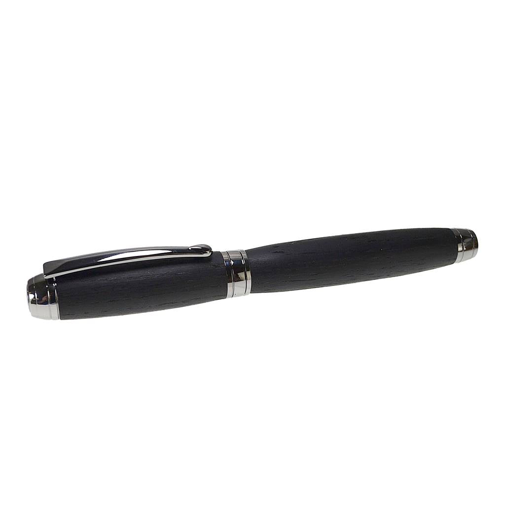 Woodland Fountain Pen handmade from Irish Bog Oak with black titanium trim – handcrafted Irish pen by Irish Pens