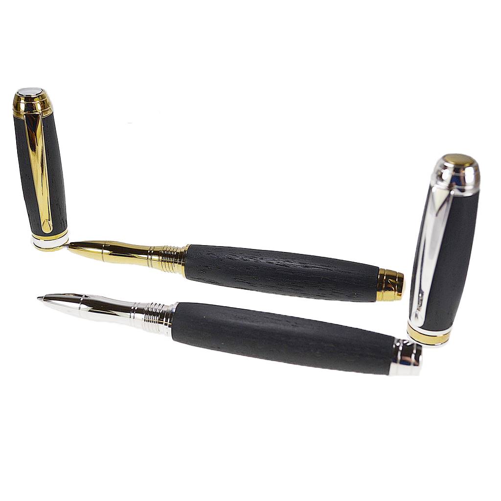 Irish Bog Oak His & Hers Rollerball Pen Gift Set with Rhodium and Gold Titanium Trim
