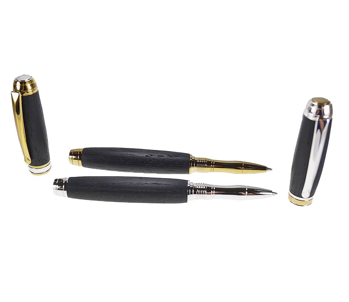 Irish Bog Oak His & Hers Rollerball Pen Gift Set with Rhodium and Gold Titanium Trim