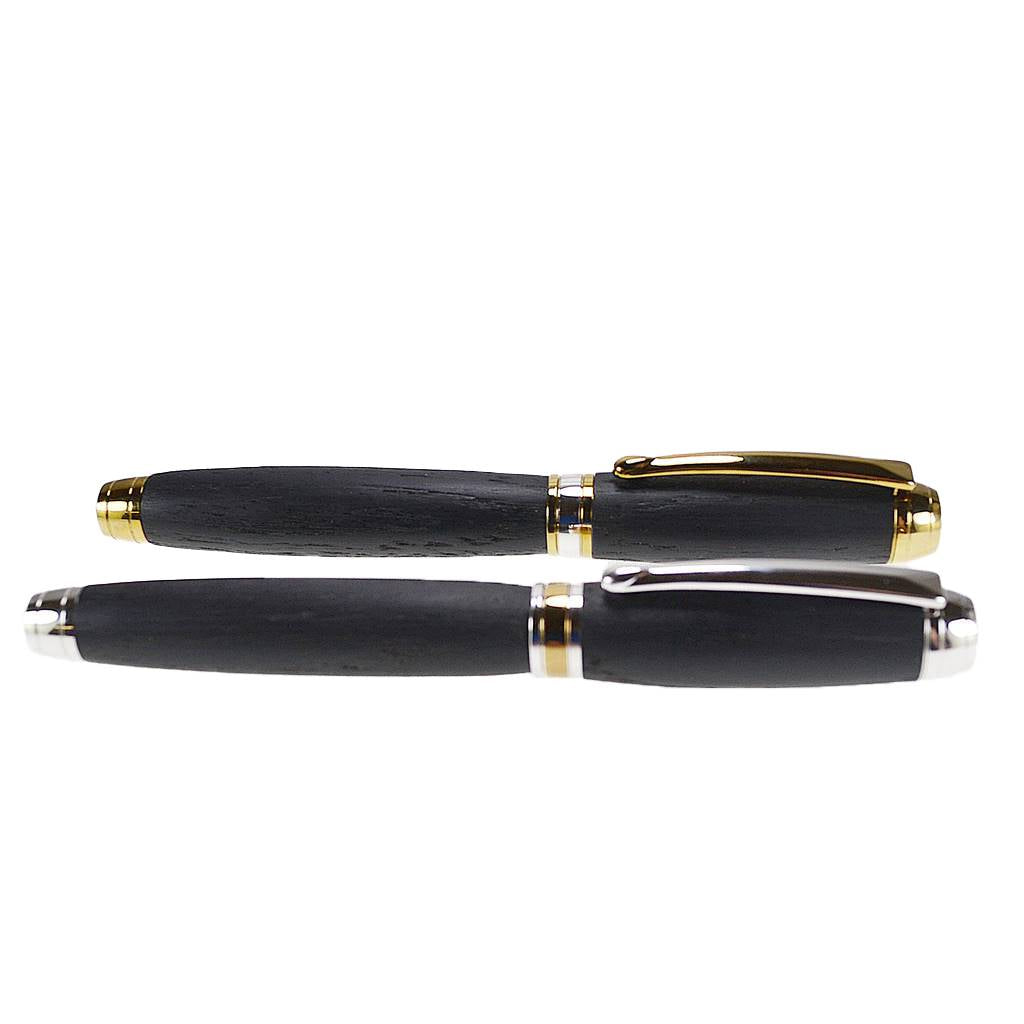 Irish Bog Oak His & Hers Rollerball Pen Gift Set with Rhodium and Gold Titanium Trim