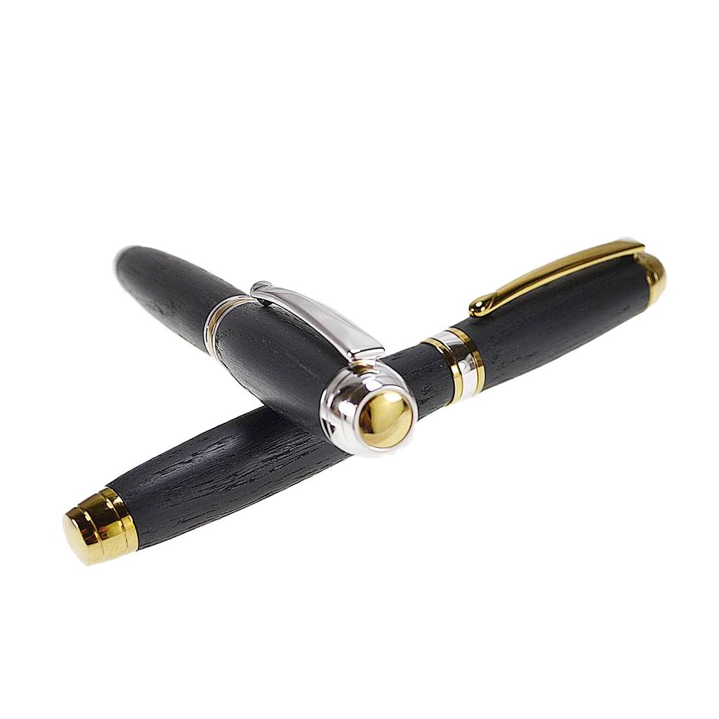 Irish Bog Oak His & Hers Rollerball Pen Gift Set with Rhodium and Gold Titanium Trim