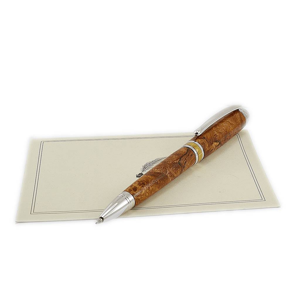 Refillable handcrafted pen made from rare burled Irish Elm – presented in gift box
