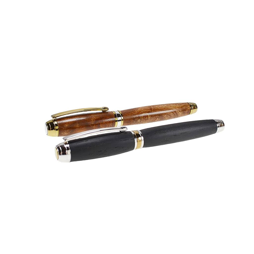 Woodland Gift Set – Irish Burled Elm & Bog Oak Fountain and Rollerball Pens with Rhodium and Gold Trim