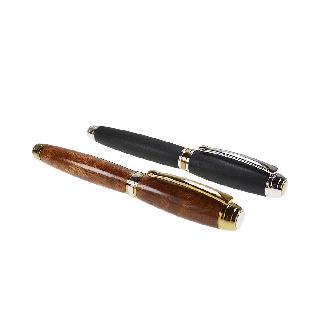 Woodland Gift Set – Irish Burled Elm & Bog Oak Fountain and Rollerball Pens with Rhodium and Gold Trim