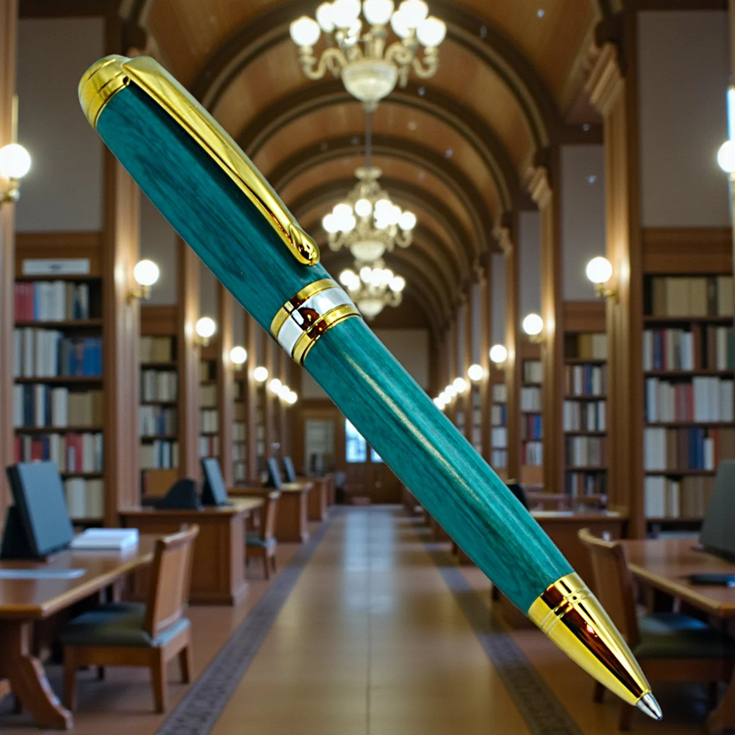 Woodland Ballpoint Pen in Emerald Green with Gold Titanium Trim