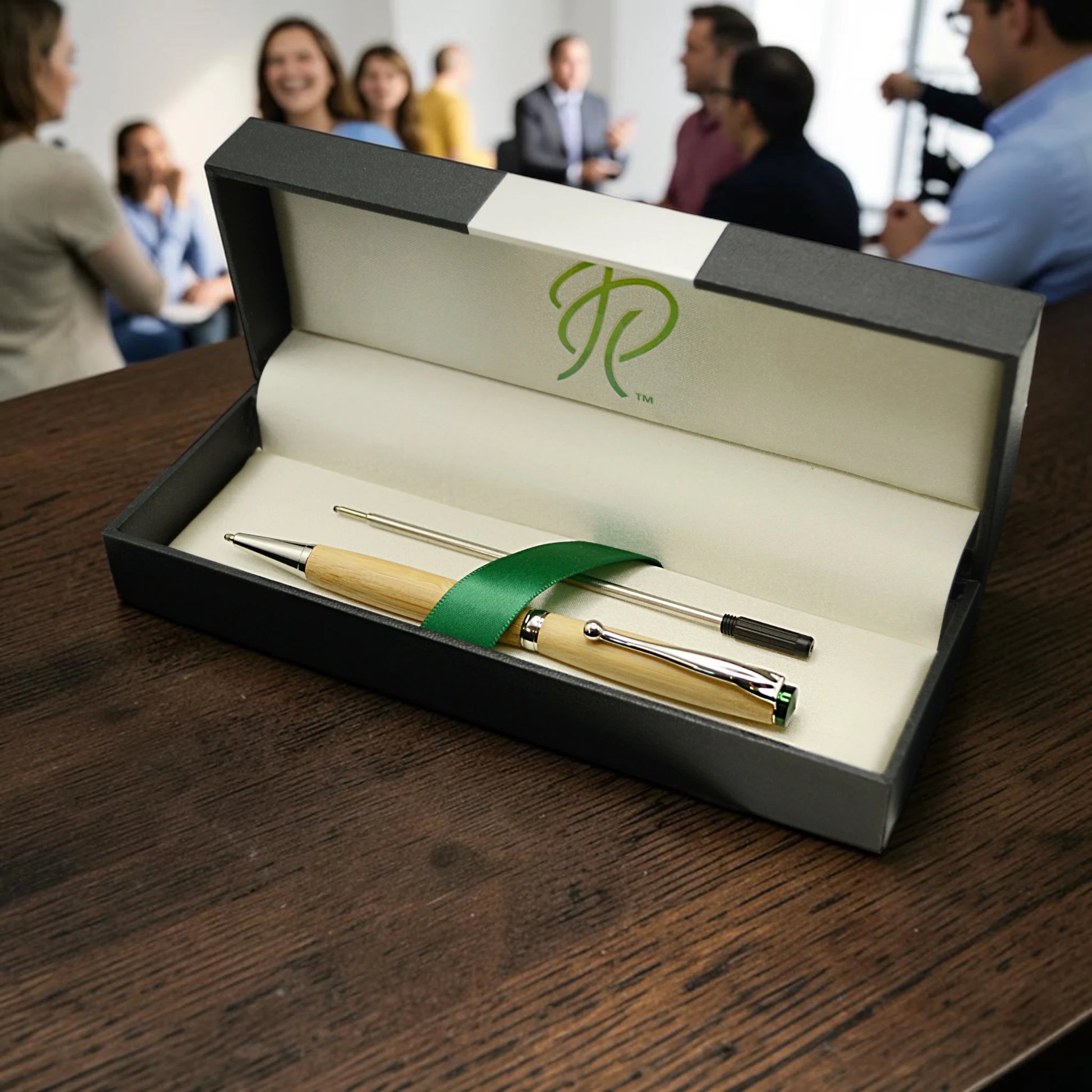 Handmade Emerald Ballpoint Pen in Bamboo Wood – Personalised Irish Wooden Pen Gift by Irish Pens