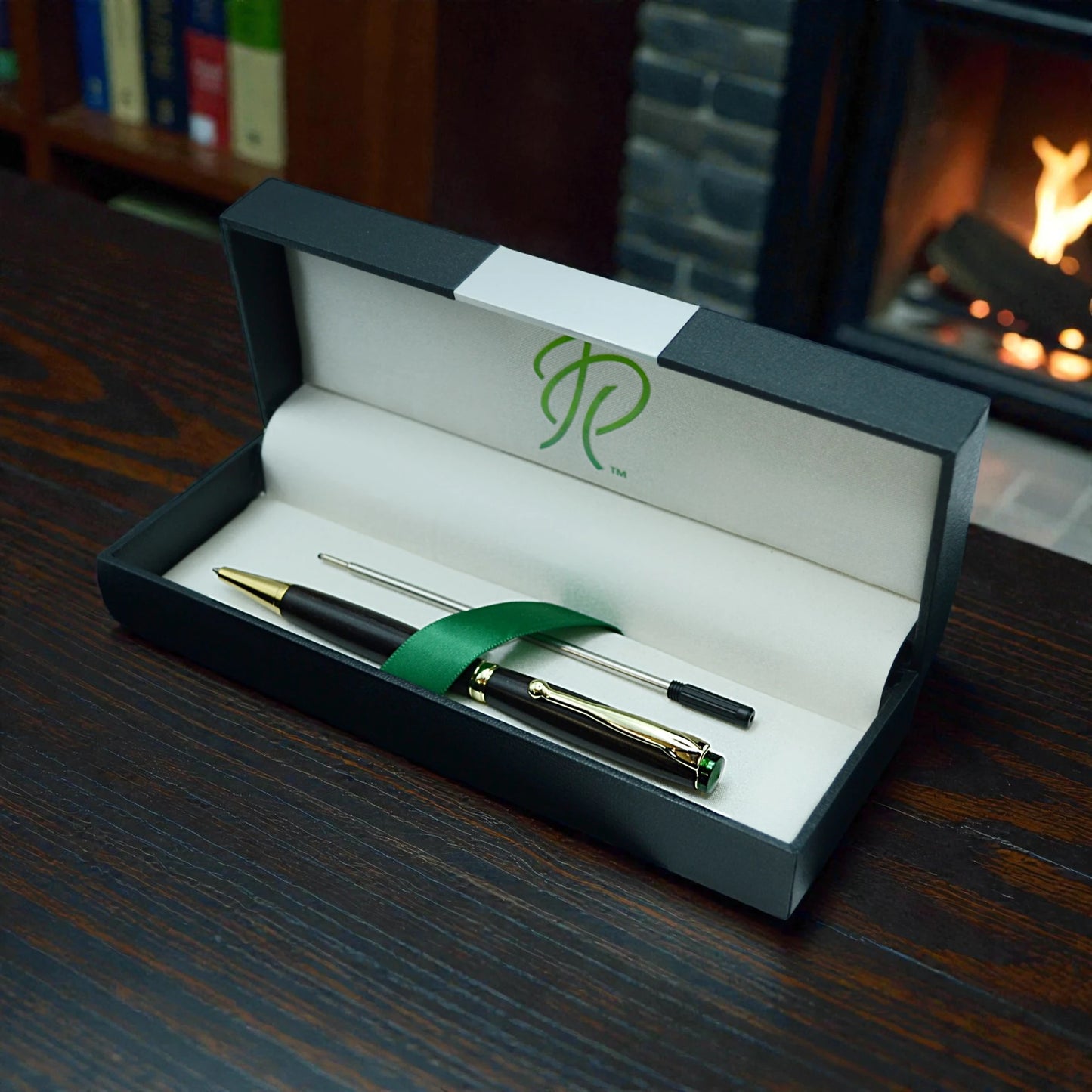 Handmade Emerald Ballpoint Pen in African Blackwood – Luxury Irish Wooden Writing Pen Gift from Irish Pens