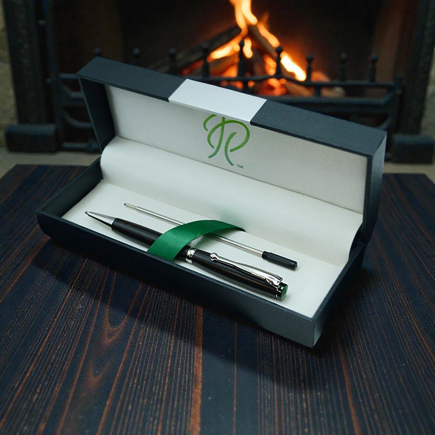 Handmade Emerald Ballpoint Pen in African Blackwood – Luxury Irish Wooden Writing Pen Gift from Irish Pens