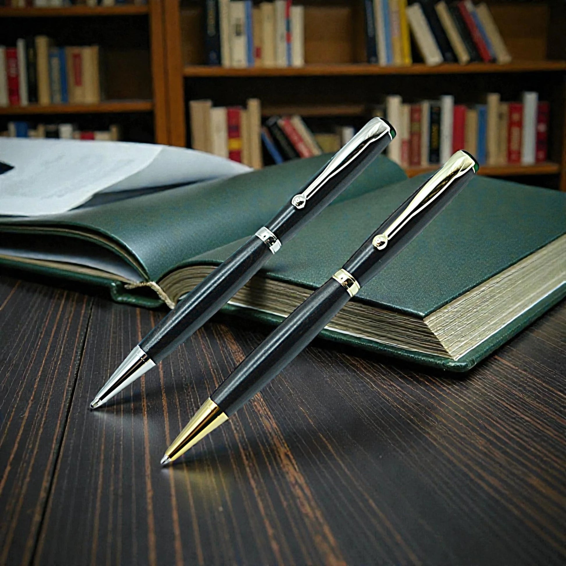 Handmade Emerald Ballpoint Pen in African Blackwood – Luxury Irish Wooden Writing Pen Gift from Irish Pens