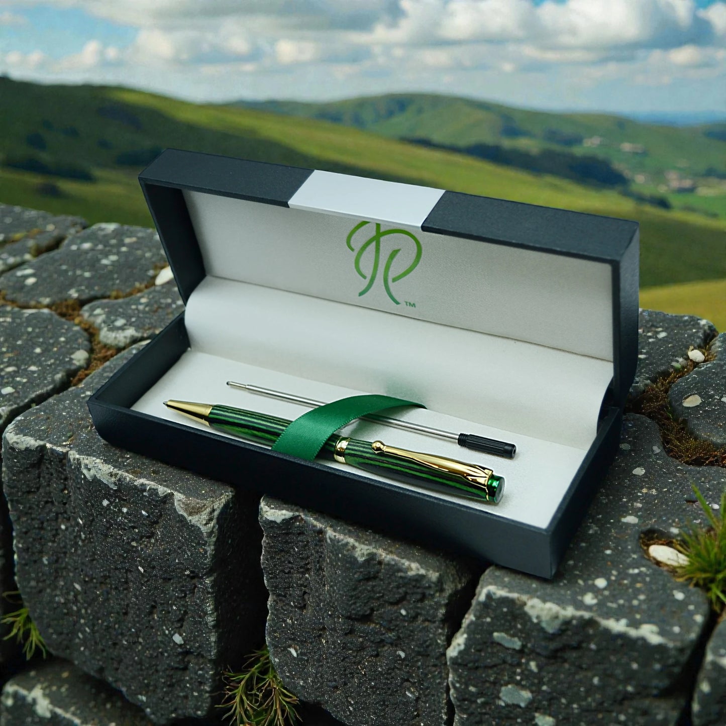 Handmade Emerald Ballpoint Pen in Forest Green – Luxury Irish Writing Pen Gift by Irish Pens