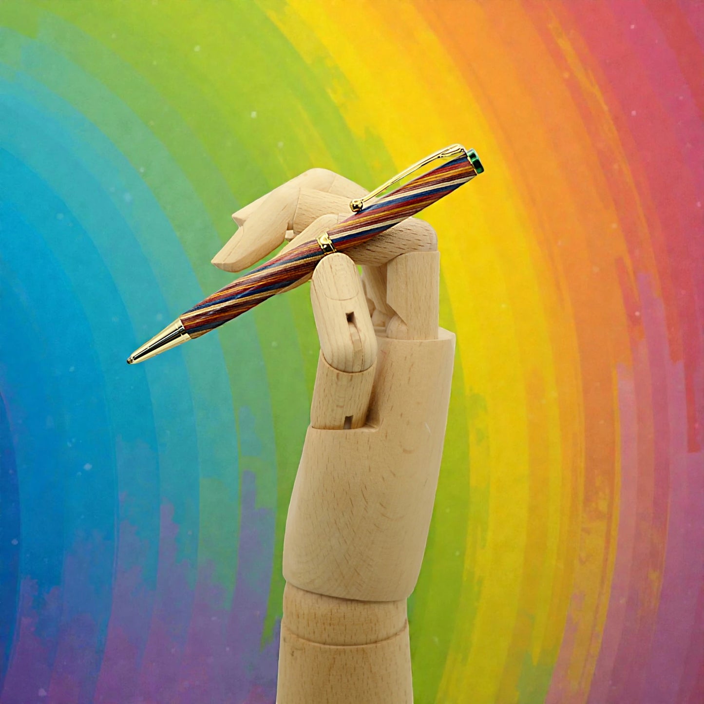 Handmade Emerald Ballpoint Pen in Rainbow Wood – Colourful Irish Wooden Writing Pen Gift by Irish Pens