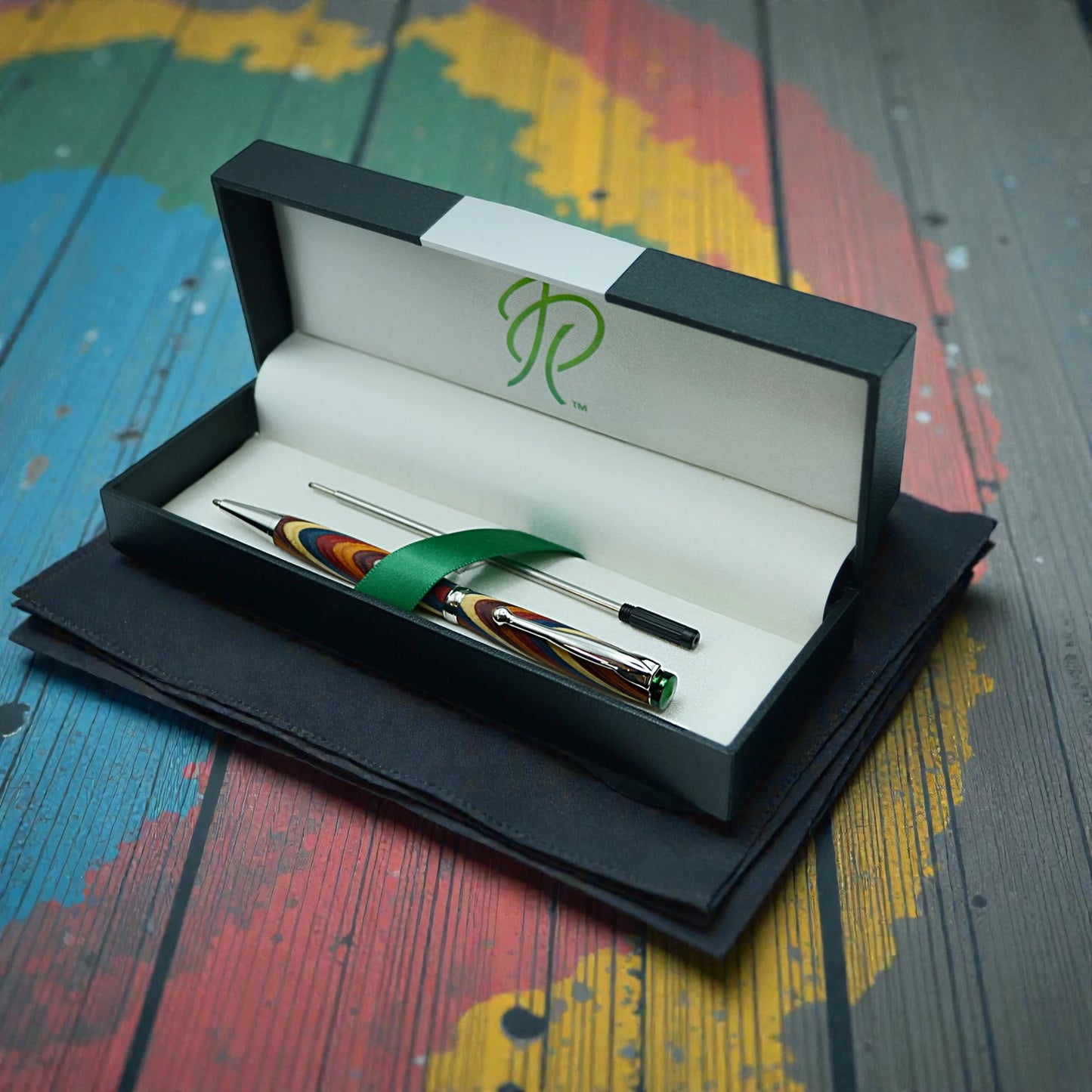 Handmade Emerald Ballpoint Pen in Rainbow Wood – Colourful Irish Wooden Writing Pen Gift by Irish Pens