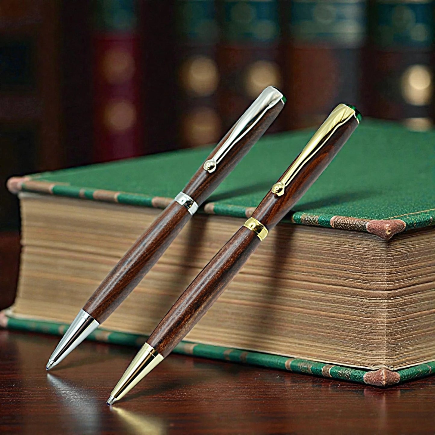 Handmade Emerald Ballpoint Pen in Rosewood – Luxury Irish Wooden Writing Pen Gift by Irish Pens