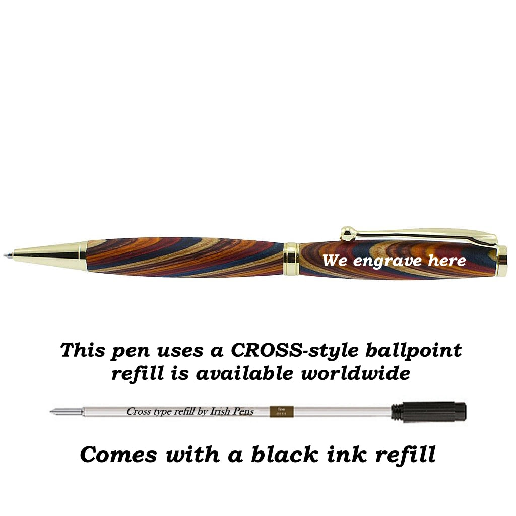 Tennis Ballpoint Pen with platinum trim and tennis racket clip, handmade in Ireland