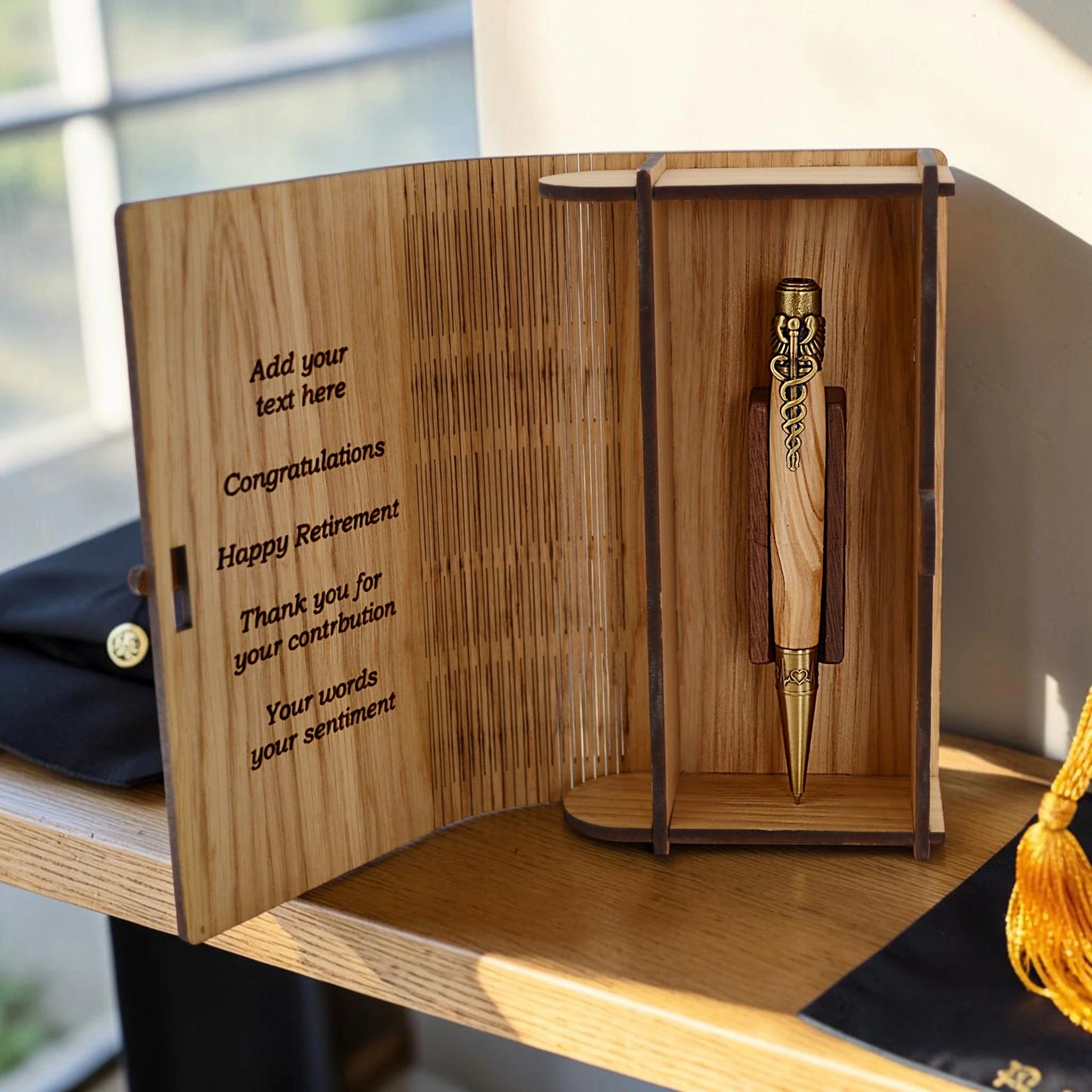 Cura Medical Pen in engraved oak finished presentation box inspired by the Book of Kells