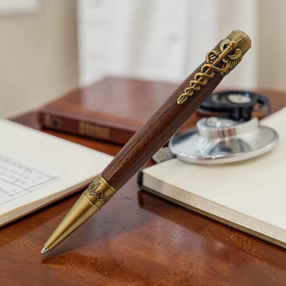 Cura Medical Pen in Irish Walnut with antique brass medical detailing