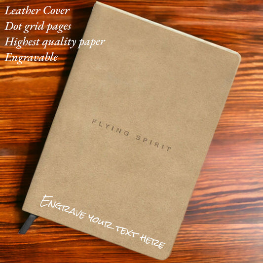 Genuine leather bound journal beige Flying Spirit dot grid A5