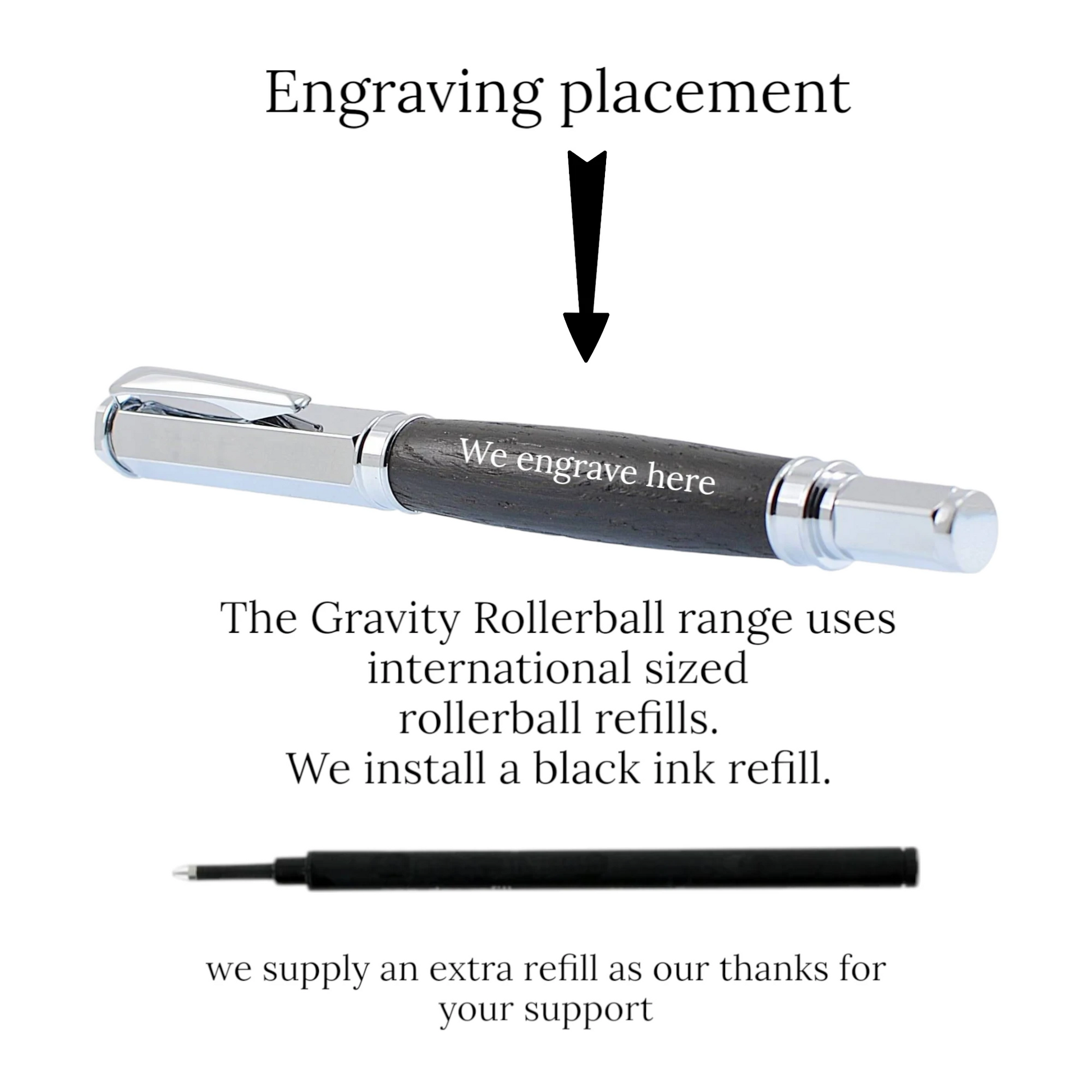 Gravity Magnetic Rollerball Pen Handmade from 5,000-Year-Old Irish Bog Oak with Chrome and Black Titanium Trim – by Irish Pens