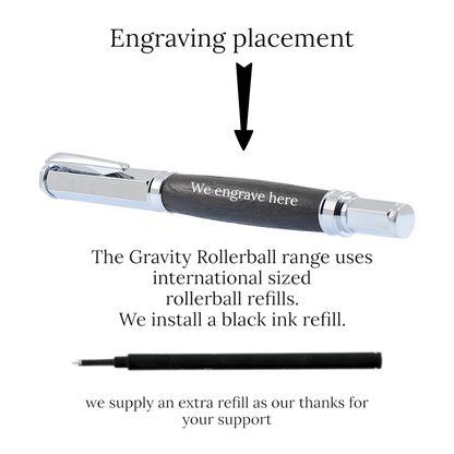 Gravity Magnetic Rollerball Pen Handmade from 5,000-Year-Old Irish Bog Oak with Chrome and Black Titanium Trim – by Irish Pens