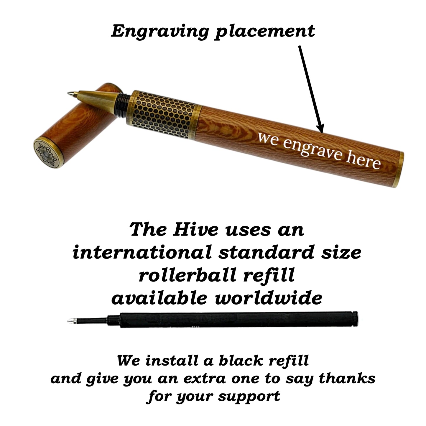 Handmade Hive Rollerball Pen crafted from Irish Walnut with Antique Brass trim – Irish Pens