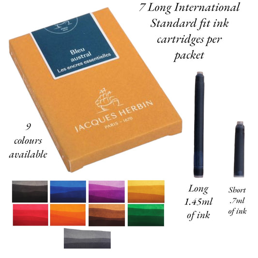 Herbin Fountain Pen Ink - Large Capacity Standard International Fit. Ideal for fountain pen users. 9 vibrant writing colours available. in stock by Irish Pens.