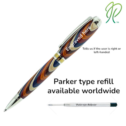 Vibrant Rainbow wood pen with gold accents – personalised Irish-made writing gift, Rainbow gift LGBTQ+ gift