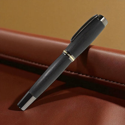 Shannon Eclipse Rollerball Pen Handmade from Irish Bog Oak with Rhodium and Gold Titanium Trim – by Irish Pens