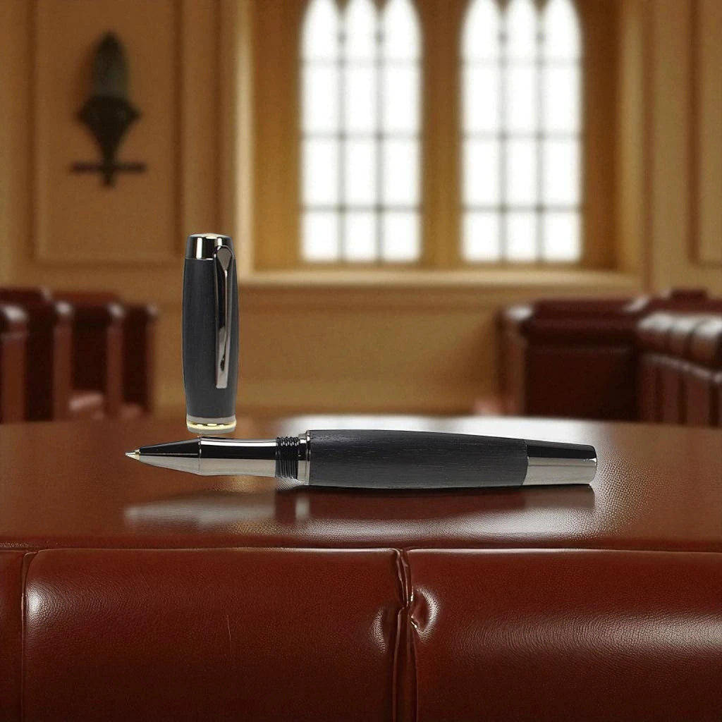 Shannon Eclipse Rollerball Pen Handmade from Irish Bog Oak with Rhodium and Gold Titanium Trim – by Irish Pens