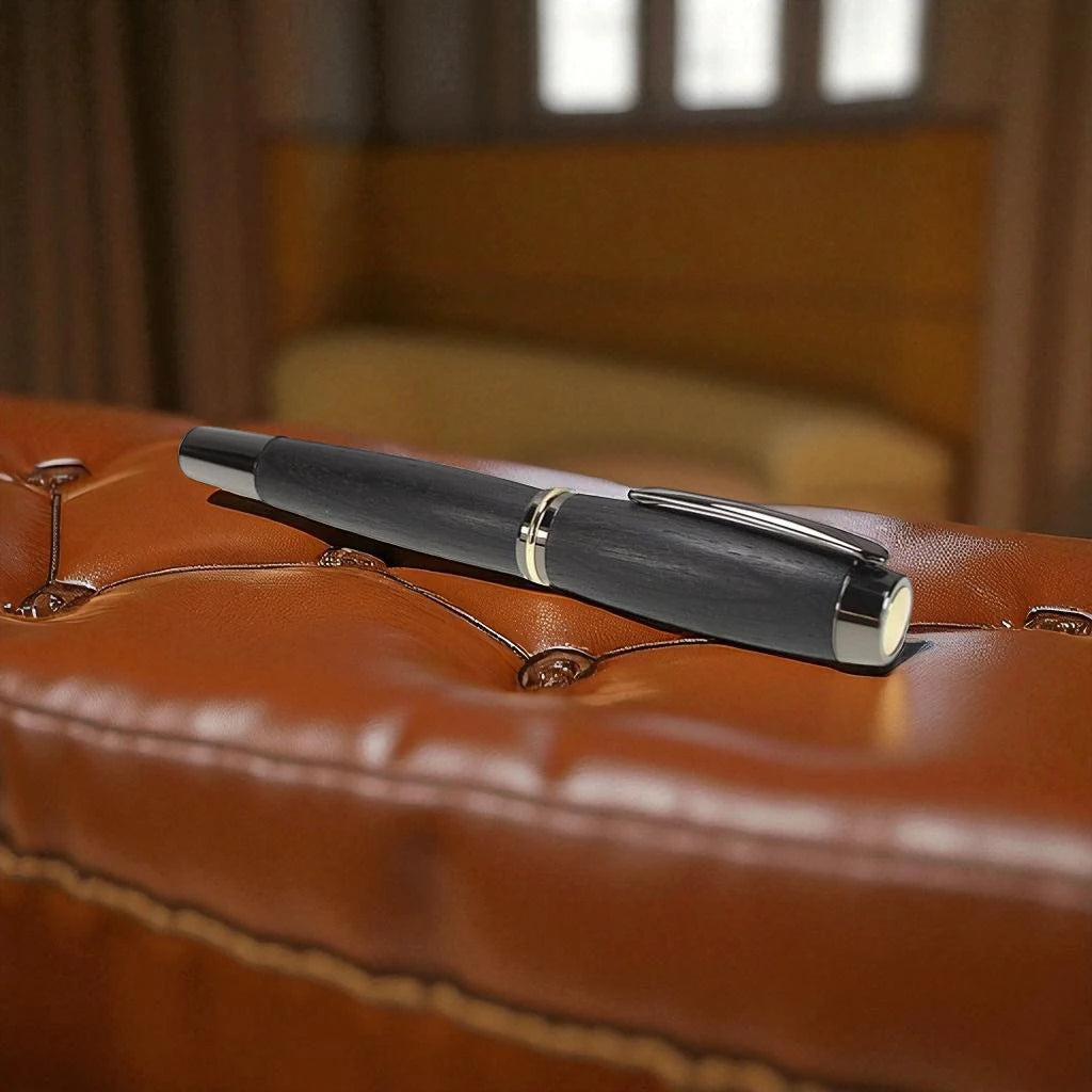 Shannon Eclipse Rollerball Pen Handmade from Irish Bog Oak with Rhodium and Gold Titanium Trim – by Irish Pens