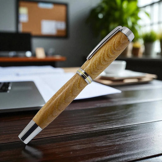 Shannon Rollerball Pen Handmade from Irish Burled Elm with Bright Chrome Trim – by Irish Pens
