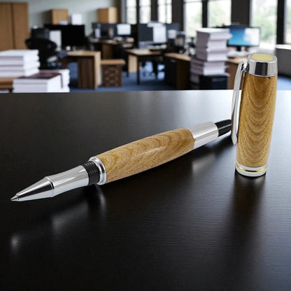Shannon Rollerball Pen Handmade from Irish Burled Elm with Bright Chrome Trim – by Irish Pens