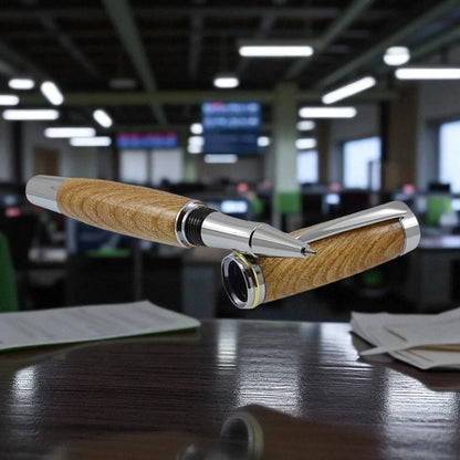 Shannon Rollerball Pen Handmade from Irish Burled Elm with Bright Chrome Trim – by Irish Pens