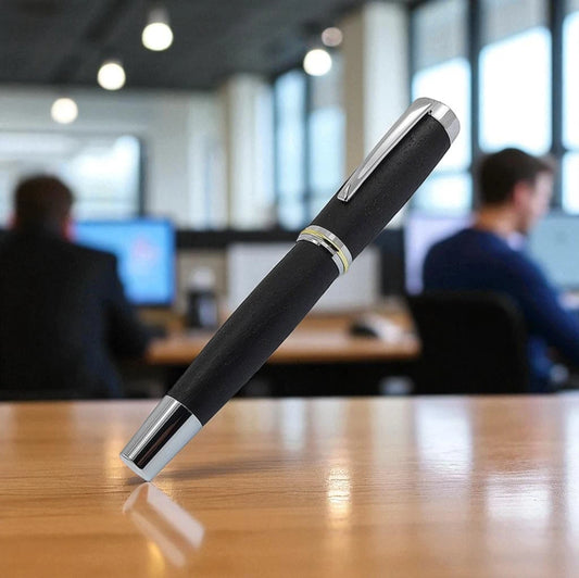 Handcrafted Irish Bog Oak Shannon Rollerball Pen with Black Chrome and Gold Trim – Made in Ireland