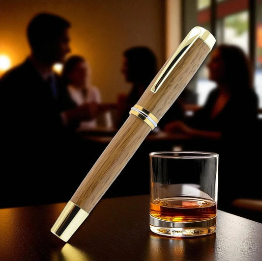 Shannon Rollerball Pen Handmade from Irish Whiskey Oak with Bright Gold Trim – by Irish Pens