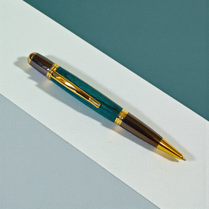 Emerald Green Laminated Wood Sheelin Pen with Black and Gold Titanium Trim – Handmade in Kells, Ireland