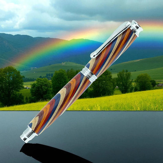 Rainbow coloured rollerball pen handmade in Ireland by Irish Pens