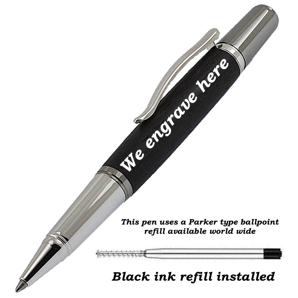 Grove Ballpoint Pen handcrafted from Burled Irish Elm with Rhodium and Black Titanium trim – Irish Pens handmade in Kells, Ireland
