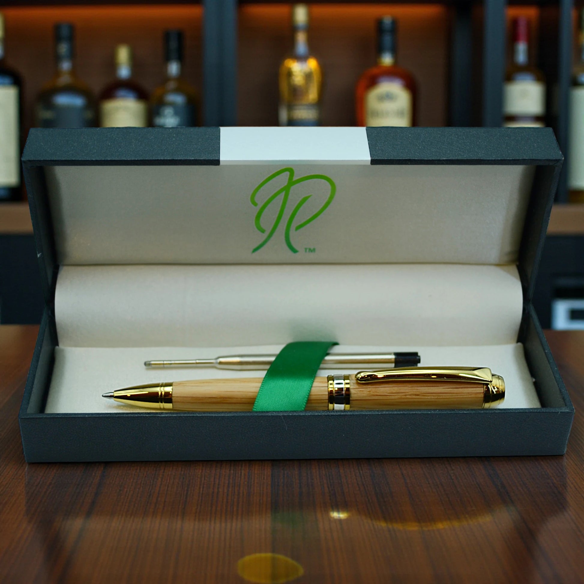 Luxury Whiskey Oak Writing Pen with Gold Titanium Finish